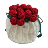 Maxbell Crochet Bag Materials Fashion Rose Drawstring Pouch for Travel Beach Holiday Drawstring Bag