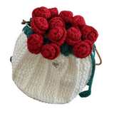 Maxbell Crochet Bag Materials Fashion Rose Drawstring Pouch for Travel Beach Holiday Drawstring Bag
