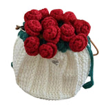 Maxbell Crochet Bag Materials Fashion Rose Drawstring Pouch for Travel Beach Holiday Drawstring Bag