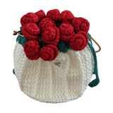Maxbell Crochet Bag Materials Fashion Rose Drawstring Pouch for Travel Beach Holiday Drawstring Bag