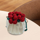 Maxbell Crochet Bag Materials Fashion Rose Drawstring Pouch for Travel Beach Holiday Drawstring Bag