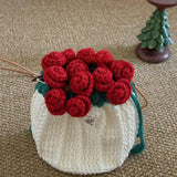 Maxbell Crochet Bag Materials Fashion Rose Drawstring Pouch for Travel Beach Holiday Drawstring Bag
