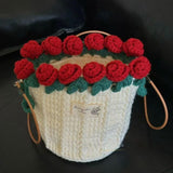 Maxbell Crochet Bag Materials Fashion Rose Drawstring Pouch for Travel Beach Holiday Drawstring Bag