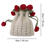 Maxbell Crochet Bag Materials Fashion Rose Drawstring Pouch for Travel Beach Holiday Phone Bag