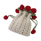 Maxbell Crochet Bag Materials Fashion Rose Drawstring Pouch for Travel Beach Holiday Phone Bag
