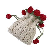 Maxbell Crochet Bag Materials Fashion Rose Drawstring Pouch for Travel Beach Holiday Phone Bag