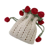 Maxbell Crochet Bag Materials Fashion Rose Drawstring Pouch for Travel Beach Holiday Phone Bag