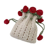 Maxbell Crochet Bag Materials Fashion Rose Drawstring Pouch for Travel Beach Holiday Phone Bag