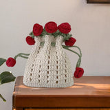 Maxbell Crochet Bag Materials Fashion Rose Drawstring Pouch for Travel Beach Holiday Phone Bag