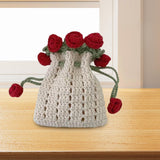 Maxbell Crochet Bag Materials Fashion Rose Drawstring Pouch for Travel Beach Holiday Phone Bag