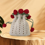 Maxbell Crochet Bag Materials Fashion Rose Drawstring Pouch for Travel Beach Holiday Phone Bag