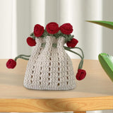 Maxbell Crochet Bag Materials Fashion Rose Drawstring Pouch for Travel Beach Holiday Phone Bag