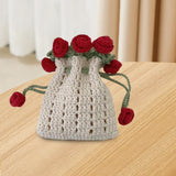 Maxbell Crochet Bag Materials Fashion Rose Drawstring Pouch for Travel Beach Holiday Phone Bag