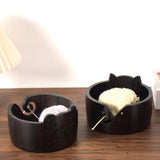 Maxbell Wooden Yarn Bowl Wood Round Crochet Bowl for Knitting Lovers Girlfriend Wife piggy black