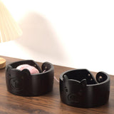 Maxbell Wooden Yarn Bowl Wood Round Crochet Bowl for Knitting Lovers Girlfriend Wife piggy black