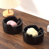 Maxbell Wooden Yarn Bowl Wood Round Crochet Bowl for Knitting Lovers Girlfriend Wife piggy black