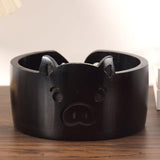 Maxbell Wooden Yarn Bowl Wood Round Crochet Bowl for Knitting Lovers Girlfriend Wife piggy black