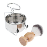 Maxbell Maxbell Set of 3pcs Men Wood Shaving Grooming Brush Bowl Mug Cup Stand Holder Kit