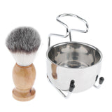 Maxbell Maxbell Set of 3pcs Men Wood Shaving Grooming Brush Bowl Mug Cup Stand Holder Kit