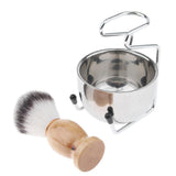 Maxbell Maxbell Set of 3pcs Men Wood Shaving Grooming Brush Bowl Mug Cup Stand Holder Kit