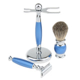 Maxbell Maxbell Luxury Shaving Set Safety Razor + Shaving Brush + Alloy Stand Holder Blue