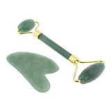 Maxbell Maxbell Natural Jade Facial Massage Double Roller Guasha Massager Board Set Gold