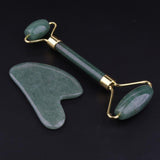Maxbell Maxbell Natural Jade Facial Massage Double Roller Guasha Massager Board Set Gold