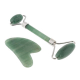 Maxbell Maxbell Natural Jade Facial Massage Double Roller Guasha Massager Board Set Silver