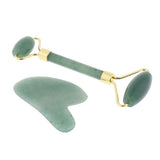 Maxbell Maxbell 2pcs Jade Face Massage Double Roller Guasha Massager Board Set Green