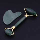 Maxbell Maxbell 2pcs Jade Face Massage Double Roller Guasha Massager Board Set Green