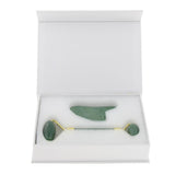 Maxbell Maxbell 2pcs Jade Face Massage Double Roller Guasha Massager Board Set Green