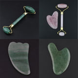 Maxbell Maxbell 2pcs Jade Face Massage Double Roller Guasha Massager Board Set Green