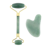 Maxbell Maxbell 2pcs Jade Face Massage Double Roller Guasha Massager Board Set Green