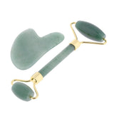 Maxbell Maxbell 2pcs Jade Face Massage Double Roller Guasha Massager Board Set Green
