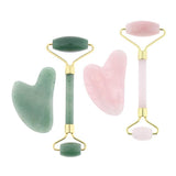 Maxbell Maxbell 2pcs Jade Face Massage Double Roller Guasha Massager Board Set Green