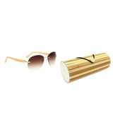 Maxbell Maxbell Men Women Fashion Classic Wood Bamboo Rimless Sunglasses for Outdoor Tawny