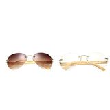 Maxbell Maxbell Men Women Fashion Classic Wood Bamboo Rimless Sunglasses for Outdoor Tawny