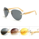 Maxbell Maxbell Men Women Fashion Classic Wood Bamboo Rimless Sunglasses for Outdoor Tawny