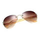Maxbell Maxbell Men Women Fashion Classic Wood Bamboo Rimless Sunglasses for Outdoor Tawny