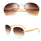Maxbell Maxbell Men Women Fashion Classic Wood Bamboo Rimless Sunglasses for Outdoor Tawny