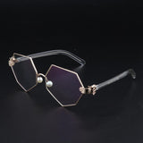 Maxbell Maxbell Octagonal Retro Clear Lens Metal Frame Eye Glasses w/ Pearl Nose Pads Golden