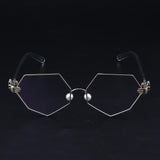 Maxbell Maxbell Octagonal Retro Clear Lens Metal Frame Eye Glasses w/ Pearl Nose Pads Golden