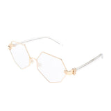 Maxbell Maxbell Octagonal Retro Clear Lens Metal Frame Eye Glasses w/ Pearl Nose Pads Golden