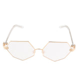 Maxbell Maxbell Octagonal Retro Clear Lens Metal Frame Eye Glasses w/ Pearl Nose Pads Golden