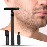 Maxbell Manual Shaver Long Handle Portable Stainless Steel Razor Blades for Men Black