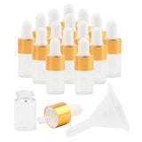 Maxbell 15 Pieces Glass Dropping Bottles Portable Refillable for Perfume Storage 2ml Clear Golden