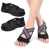 Maxbell 2xYoga Socks for Women Clasped Pilates Socks Grip Socks for Barre Yoga Pilates M Black