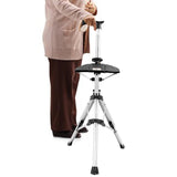 Maxbell Folding Cane Seat Three Legged Walking Cane with Stool for Seniors Women Men Black