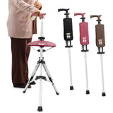 Maxbell Folding Cane Seat Three Legged Walking Cane with Stool for Seniors Women Men Black