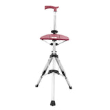 Maxbell Folding Cane Seat Three Legged Walking Cane with Stool for Seniors Women Men Red